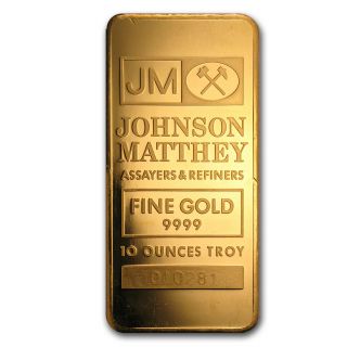 10 Oz Gold Bar - Johnson Matthey (vintage,  Pressed) - Sku 57456