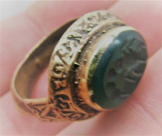 Late Medieval Islamic Ottoman Gold Gilded Ring With Intaglio Stone