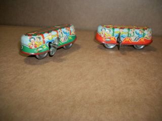 (2) Wind Up Tin Toy Buses Made In Western Germany Green & Orange