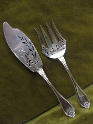 Late 19th C French Sterling Silver Fish Serving Set 2p Louis Xvi St 241g 8,  5oz