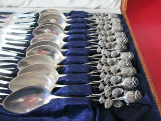 Fabulous Antique Late 19th C - 26 pc DESSERT FLATWARE SET w/ ROSES - 800 SILVER 8