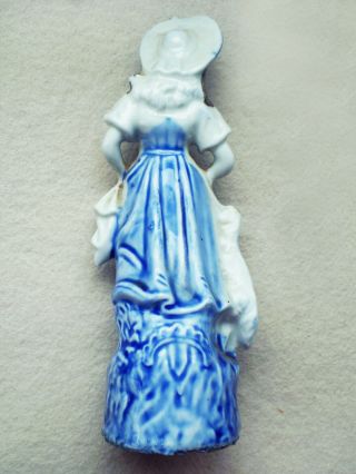 Antique STAFFORDSHIRE Figurine Little Bo Peep GIRL with Lamb Blue & White 5