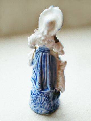 Antique STAFFORDSHIRE Figurine Little Bo Peep GIRL with Lamb Blue & White 6