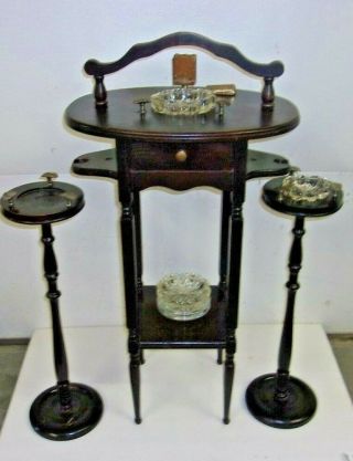 Vintage Wood Smoking Pipe Stand with 2 Nested stands & brass matchbook holder 4