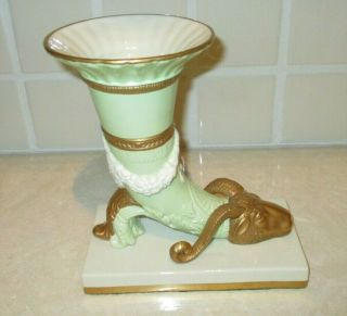 Vintage Porcelain Neo Classical Cornucopia Horn Of Plenty Rams Head Vase