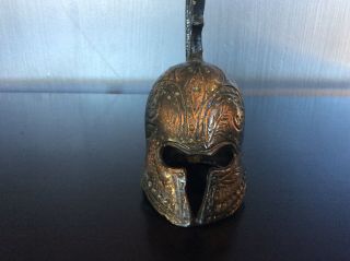 vintage cast brass Roman Gladiator Helmet Dinner Bell Trojan Snake 3