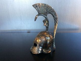 vintage cast brass Roman Gladiator Helmet Dinner Bell Trojan Snake 4
