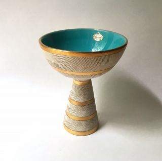 Vintage Bitossi Pottery White Gold & Turquoise Seta Compote Bowl,  1950s Italy 5