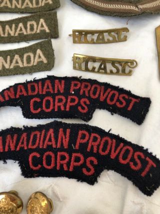 WW2 Canada Military BUTTONS Patches BUCKLES Pins Badges UNIFORMS RCASC Provost 5