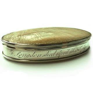 A Antique Georgian Solid Silver & Mother Of Pearl Pocket Snuff Box