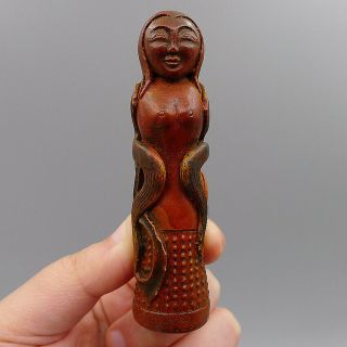 Charm Pendants Statue Hand Carved Woman Ancient Natural Old Cinnabar 3
