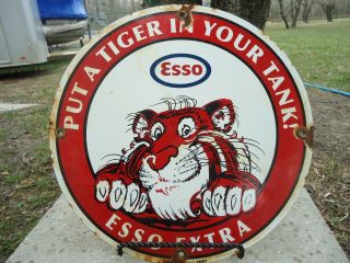 Vintage 1961 Esso Extra Gasoline Porcelain Gas Pump " Put A Tiger In Your Tank "
