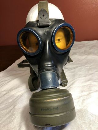 German Ww2 M38 Gas Mask In Great Shape,  Made By Bmw With Rare Blue Parts