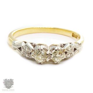 Edwardian Antique 18ct Gold & Platinum Twin Diamond Engagement Ring