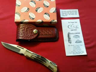 Vintage Case Xx 5197l Ssp Stag Shark Tooth Lockback Knife & Sheath & Box Mib