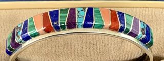 Tsalate Rainbow Vintage Zuni Inlay Cuff Bracelet Turquoise Sterling Coral Lapis