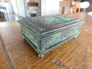 Antique LCT Tiffany Studios Bronze Glass PINE NEEDLE Utility Hinged Desk Box 2