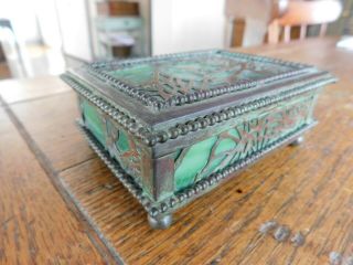 Antique LCT Tiffany Studios Bronze Glass PINE NEEDLE Utility Hinged Desk Box 3