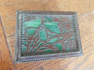 Antique LCT Tiffany Studios Bronze Glass PINE NEEDLE Utility Hinged Desk Box 4