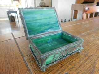 Antique LCT Tiffany Studios Bronze Glass PINE NEEDLE Utility Hinged Desk Box 6