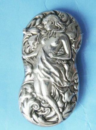 Interesting Antique Art Nouveau Nude Lady Silver Vesta Case Match Safe Holder