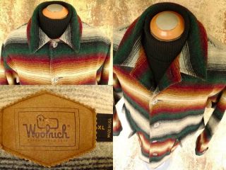 Vintage Earthy Woolrich Southwest Striped Wool Blanket Jacket Coat Indian Usa Xl