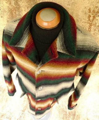 Vintage EARTHY WOOLRICH Southwest STRIPED WOOL BLANKET Jacket COAT INDIAN USA XL 2