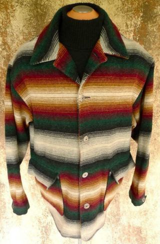 Vintage EARTHY WOOLRICH Southwest STRIPED WOOL BLANKET Jacket COAT INDIAN USA XL 3