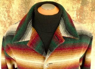 Vintage EARTHY WOOLRICH Southwest STRIPED WOOL BLANKET Jacket COAT INDIAN USA XL 4