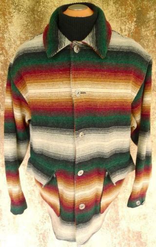 Vintage EARTHY WOOLRICH Southwest STRIPED WOOL BLANKET Jacket COAT INDIAN USA XL 8