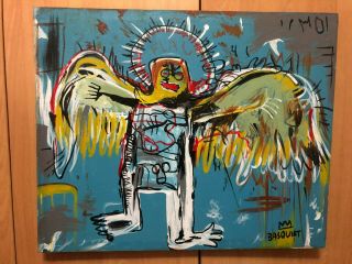 Jean Michel Basquiat Oil Painting On Canvas Signed 27.  5 X 22.  5