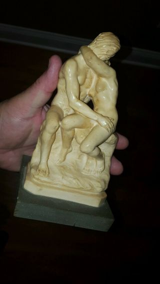 Vintage Statue On Marble Granite Base " The Kiss " By A.  Santini Italy 7 Inches