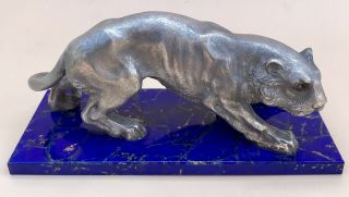 Lovely 20thc Russian Faberge Silver Tiger & Lapis Lazuli Base,  Moscow C.  1900