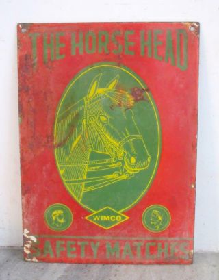 Vintage Old The Horse Head Brand Safety Matches Ad Porcelain Enamel Sign Board