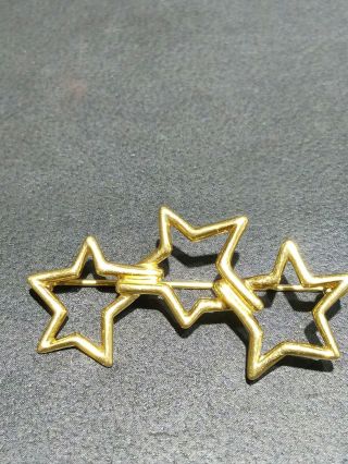 18k Gold Retired Rare Tiffany & Co 3 Interlocking Stars Brooch Pin Vintage