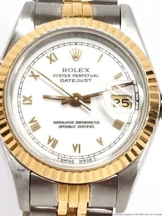 Vintage Rolex Datejust 69173 Quickset 18k Gold SS White Roman Ladies Watch Box 3