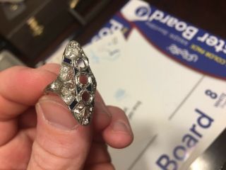 Vintage Art Deco Filagree Platinum Ring Mount Diamonds And Sapphires