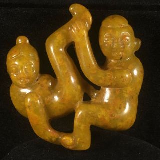 Old China Natural Jade Hand - Carved Statue Of Man And Woman Statue Pendant Xo038