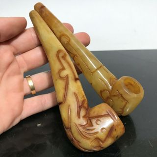 Vtg 2pc Carved Chinese Jade Tobacco Smoking Pipes