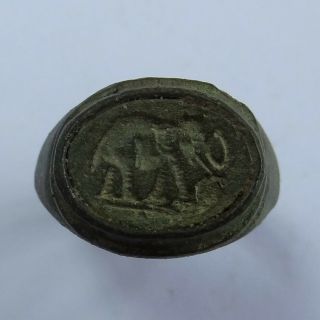 Roman Ancient Artifact Bronze Caesar Ring With Elephant