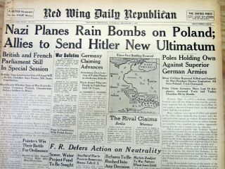 3 1939 Headline Display Newspapers Nazi Germany Attacks Poland & Ww Ii Begins