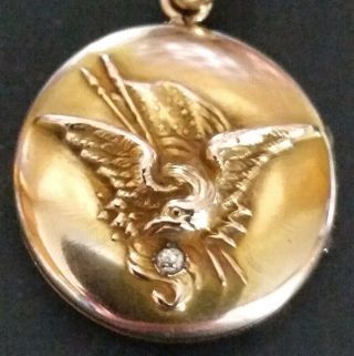 Vintage 1800s Gold 14k Locket With Diamond And Filled Watch Chain Fob