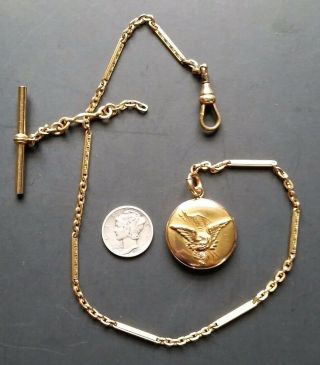VINTAGE 1800s GOLD 14k LOCKET WITH DIAMOND AND FILLED WATCH CHAIN FOB 2