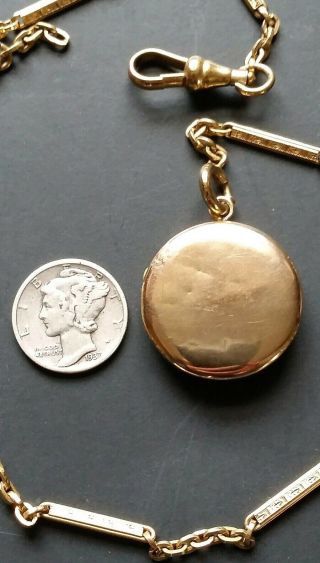 VINTAGE 1800s GOLD 14k LOCKET WITH DIAMOND AND FILLED WATCH CHAIN FOB 4