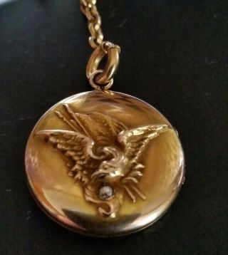 VINTAGE 1800s GOLD 14k LOCKET WITH DIAMOND AND FILLED WATCH CHAIN FOB 5