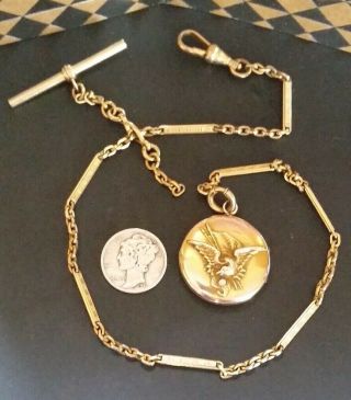 VINTAGE 1800s GOLD 14k LOCKET WITH DIAMOND AND FILLED WATCH CHAIN FOB 6
