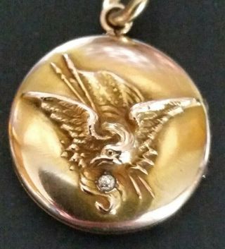 VINTAGE 1800s GOLD 14k LOCKET WITH DIAMOND AND FILLED WATCH CHAIN FOB 8