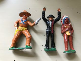 3 Barclay Manoil Lead Toy Figures Cowboys Native American Indian