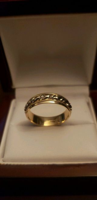 Vintage 14k Gold Artcarved Wedding Ring Band 5.  80grams Size 10.  25 (2 Tone)