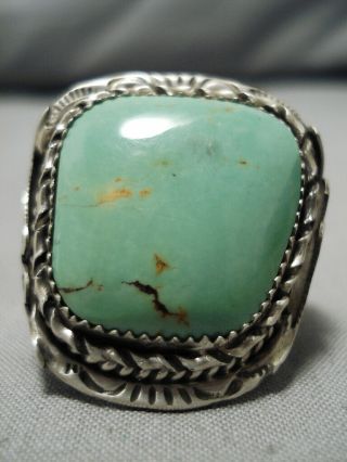Magnificent Vintage Navajo Huge Green Turquoise Sterling Silver Ring